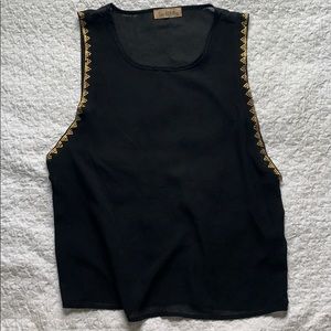 Black Muscle Tank Blouse with Gold Detail